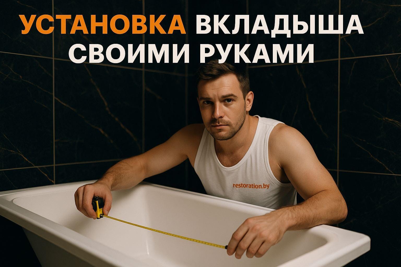 Установка акрилового вкладыша в чугунную ванну мастером