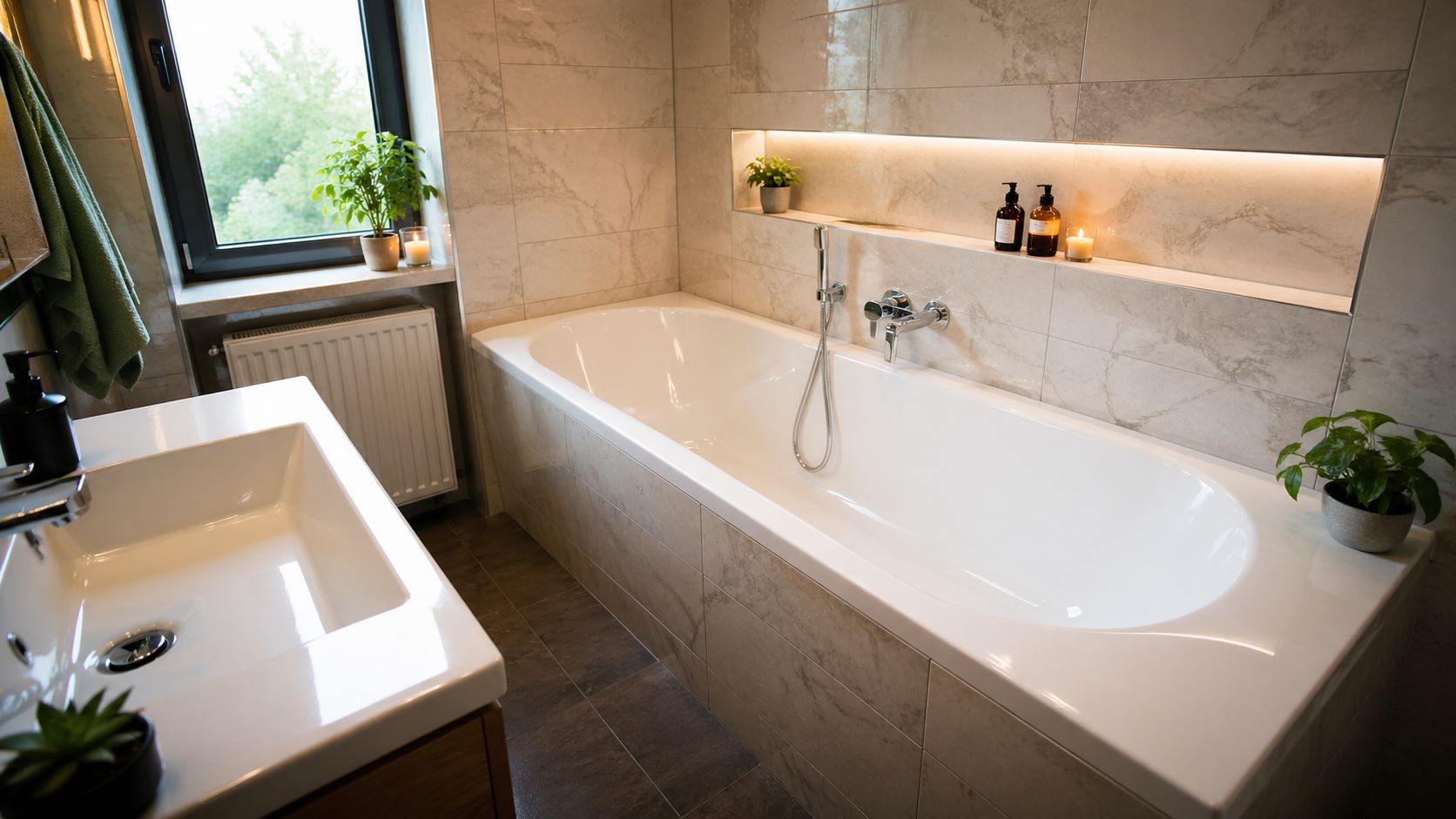 Белая чугунная ванна после восстановления