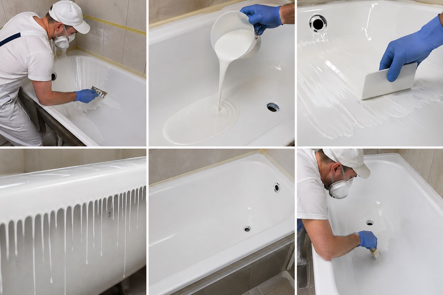 Нанесение жидкого акрила на чугунную ванну